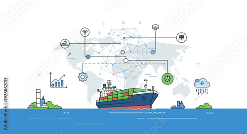 Container Ship Navigating Global Logistics Network.