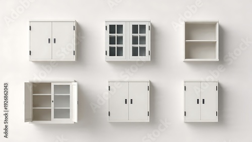 White wall mounted storage cabinets arrangement.