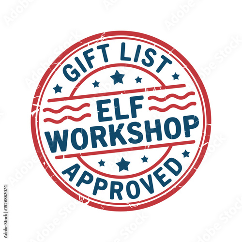 A red stamp displaying gift list and elf workshop approved text Free Download A red stamp displaying gift list and elf workshop approved text - GFXLoad