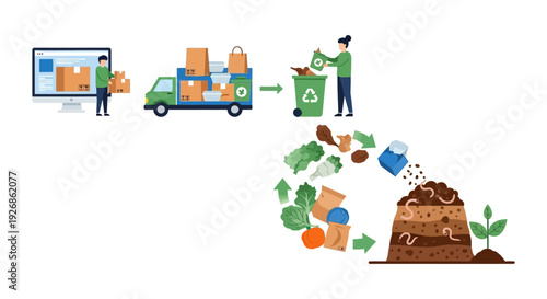 Sustainable Online Delivery to Composting Process. Circular Economy and Waste Management Concept.