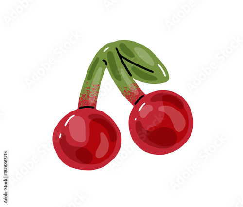 Cute jelly candy with red cherry shape. Gummy sweet with berry flavour. Sour fruit marmalade. Chewing confectionery, gelatin treat for kids. Flat isolated vector illustration on white background.