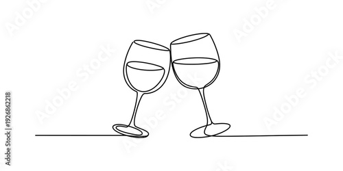 Continuous line drawing of two wine glasses clinking together for a celebratory toast Vector, illustration