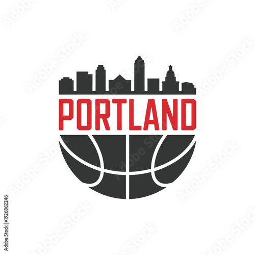 Portland trailblazers logo featuring a city skyline and basketball