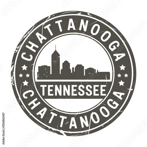 Chattanooga tennessee a distressed circular stamp with skyline imagery