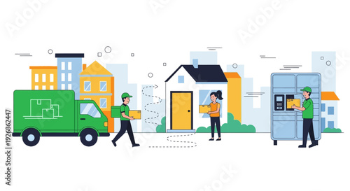 Delivery service workers transporting packages to homes and businesses.