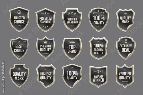 Shield Label Badge Vector Set ft Quality Badges, Guarantee Labels, Award Certification & Trust Seals