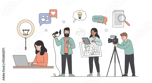 Creative team collaborating on a media project.