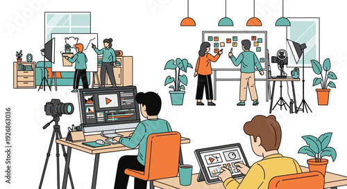 Creative team collaborating on video production and content creation.