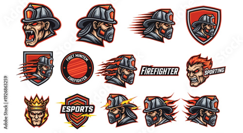 Collection of Firefighter and Esports Logos.