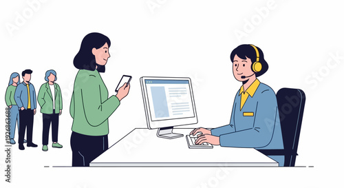 Customer Service Representative Assisting a Woman with a Phone.