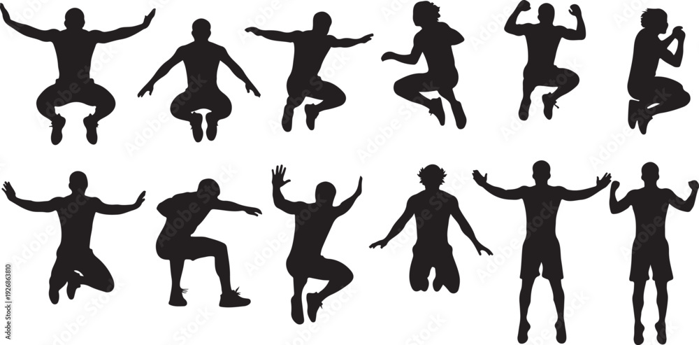 Fototapeta premium Silhouettes of people in various dance poses and movements