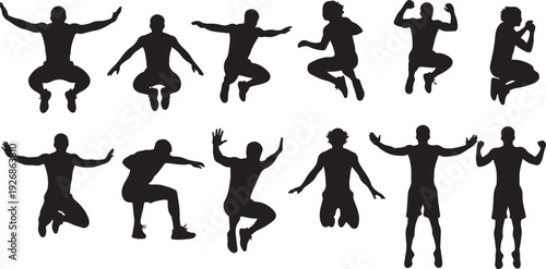 Silhouettes of people in various dance poses and movements