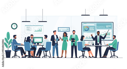 Diverse Business Team Collaborating in Modern Office Meeting.