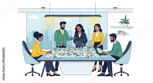 Diverse business team collaborating around a table with money.