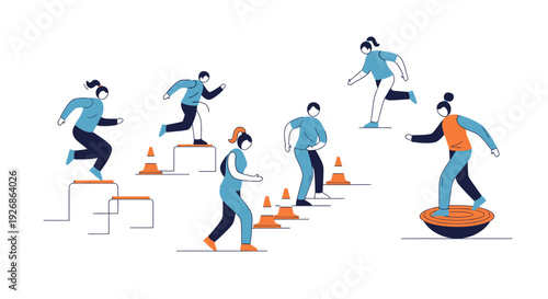 Diverse group of people engaged in various physical fitness activities.