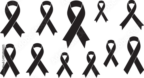Black awareness ribbons on white background symbolism