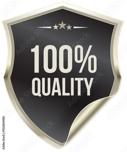 100% Quality Shield Label Badge Vector for Quality Badges, Guarantee Labels, Award Certification & Trust Seals