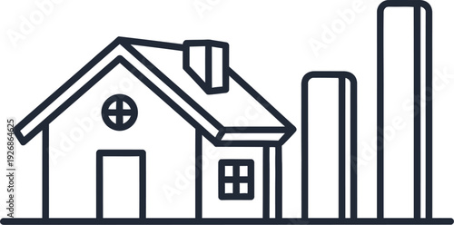 Simple line drawing of a house with industrial buildings