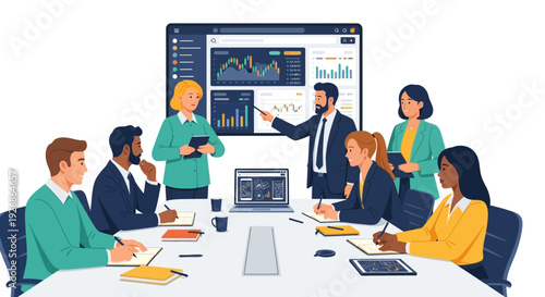 Diverse Business Team Collaborating in a Modern Meeting Room.