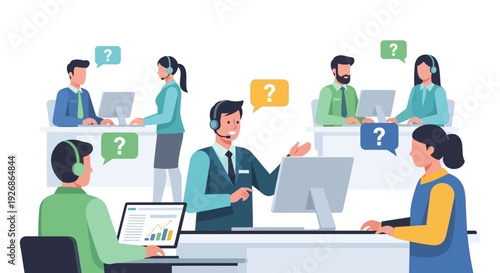 Customer Service Representatives Working in a Modern Call Center Environment.