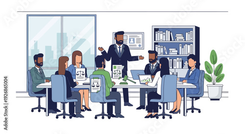 Diverse group of professionals in a modern office meeting.