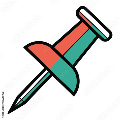 Colorful illustration of a thumbtack with red and green handle icon