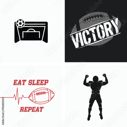 Set of american football icons and motivational quotes for sports teams and players