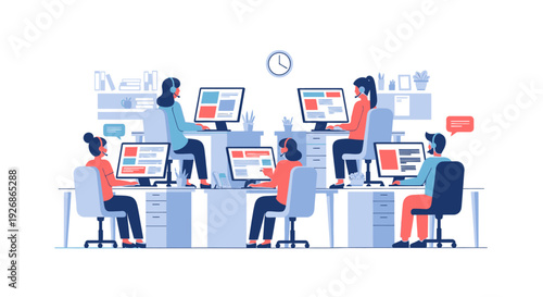 Diverse group of people working together in a modern office environment.