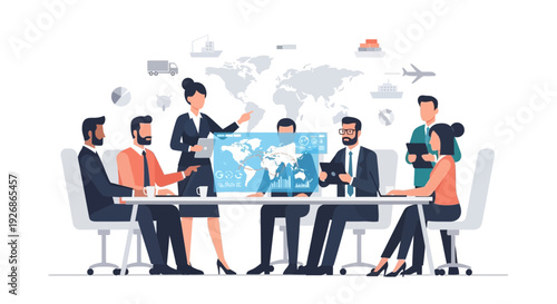 Diverse Business Team Collaborating in a Modern Meeting Room.