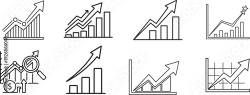 Chart graph arrow up down icon set. Vector symbol for increase decrease, growth decline. Business success failure. Financial profit loss analysis. Stock market trend illustration.