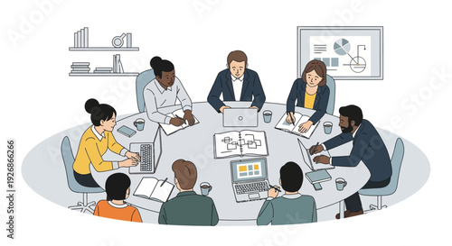 Diverse group of professionals collaborating in a modern boardroom meeting.