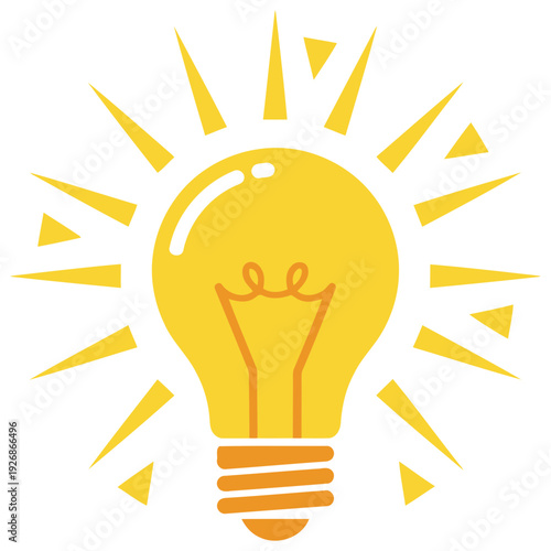 Light bulb icon with radiant glow in flat vector style on transparent background