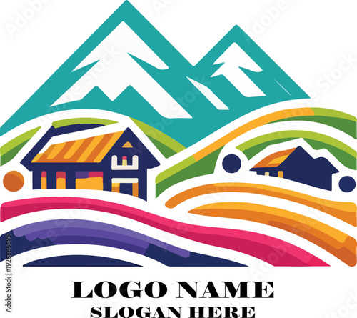 Nepali landcape logo vector art  white background 
