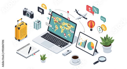 Digital Travel Planning and Booking Technology Concept.