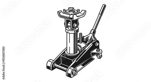 Detailed illustration of a hydraulic jack used for lifting vehicles and equipment.