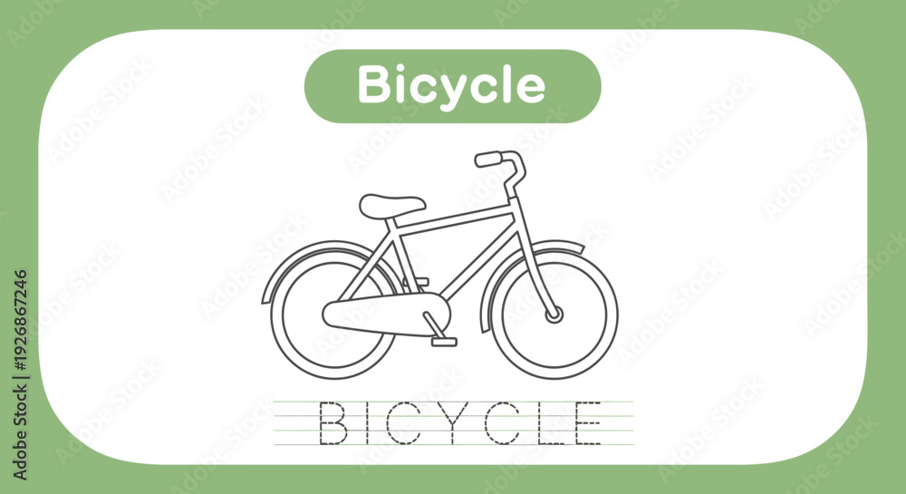 Fototapeta premium Bicycle coloring page for kids. Bike outline vector illustration.