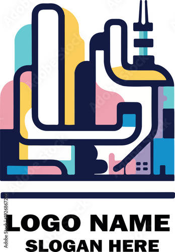 Abstract city construction site with crane and industrial buildings vector illustration