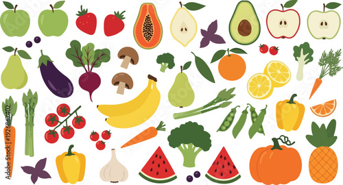 Fresh Harvest: Hand-Drawn Fruits and Vegetables Collection
