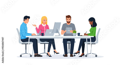 Diverse team collaborates effectively in modern office setting.