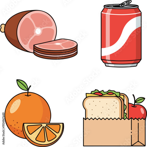 Flat Food and Drink Icon Set Illustration