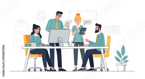 Diverse team collaborating effectively in modern office setting.