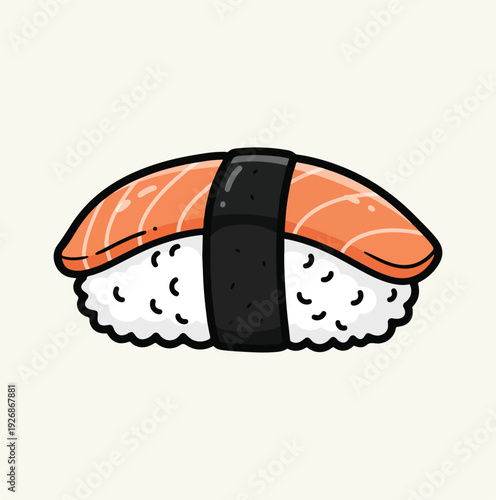 Cute Salmon Nigiri Sushi Cartoon Illustration