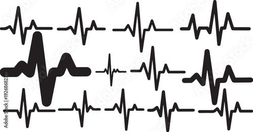 Collection of various ECG heartbeat waveform graphics and patterns