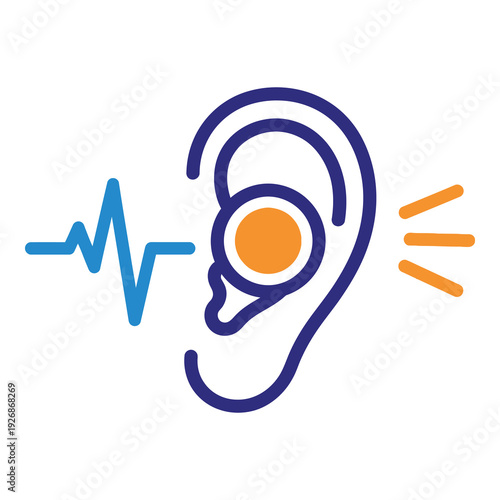 Hearing aid icon with sound wave and lines coming out of ear  hearing loss concept icon