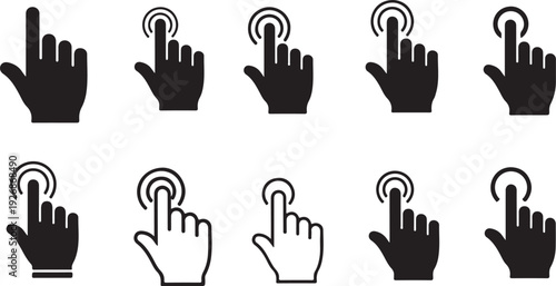 Hand icons pointing and clicking on digital buttons