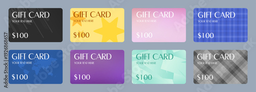 Set of gift card templates. Stored value giftcard designs for your brand. Vector illustration.
