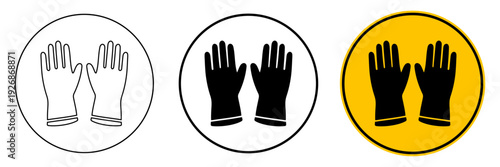 Safety Gloves Icon set. Line Solid And Colored PPE Symbols. Mandatory Sign Hand Protection signage For Industrial Workplace And Construction Safety Compliance Design