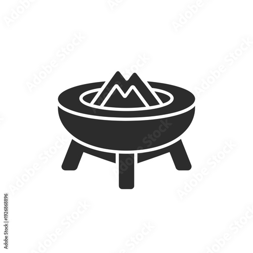 Simple black and white icon of a circular fire pit with flames