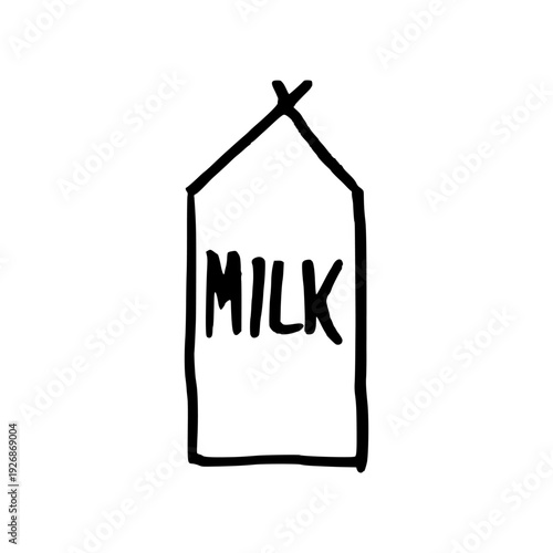 Milk carton. Doodle style hand drawn object. Simple isolated outline.
