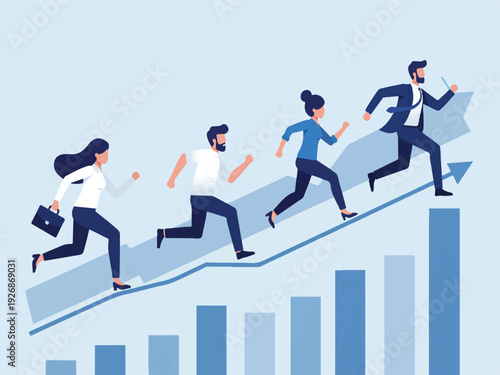 Business people running up graph with arrow  successful teamwork and growth concept